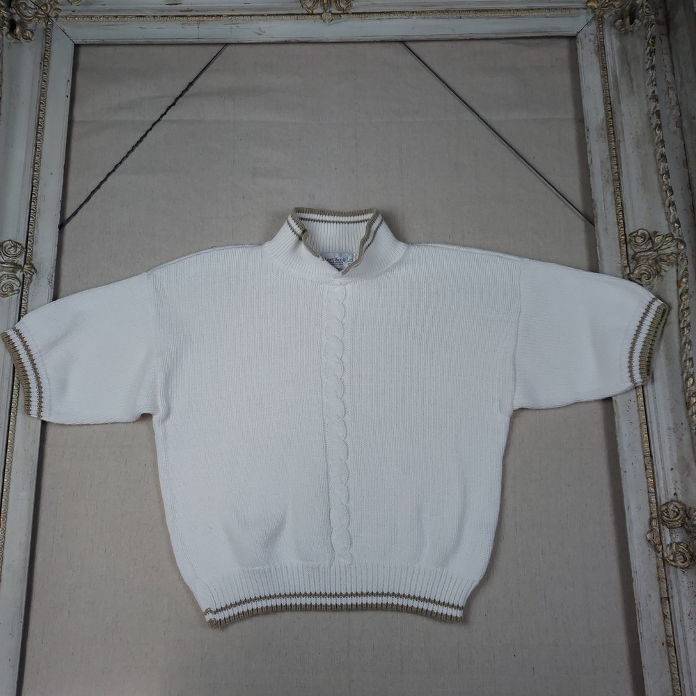 Vintage Robert Scott Ltd Sweater Men's Large White Cotton Mock Neck USA Made